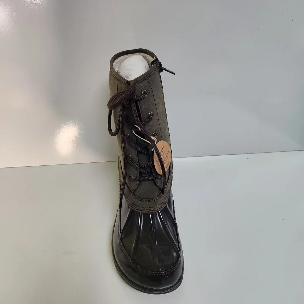 Jambu NIB Caramel Faux Leather Fleece Lined Lace Up Duck Boots Green Size 10